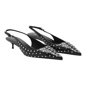 Mango Women's Studded Slingback Kitten Heel Pumps Black Size 7 1/2